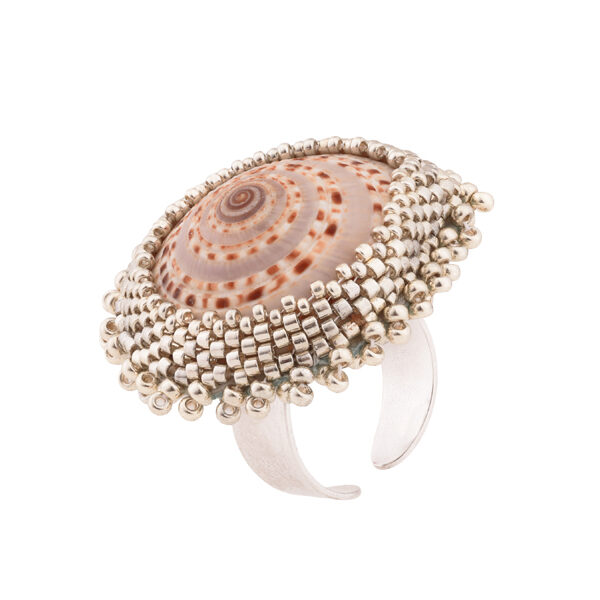 Shop Oana Savu real shell ring with glass beads on 925 silver band, handmade beach jewelry for women, ocean-inspired statement ring, tropical gift idea for her, elegant jewelry ring set handmade design by oana savu