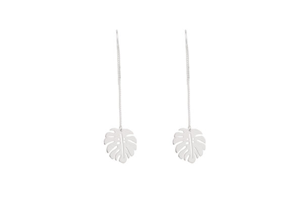 Sterling Silver Monstera dangle chain earrings, inspired by nature with a touch of romance.