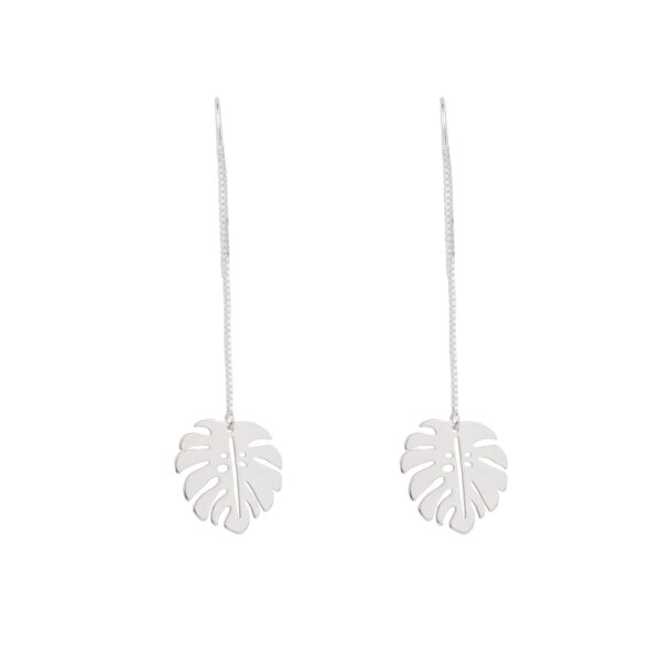 Sterling Silver Monstera dangle chain earrings, inspired by nature with a touch of romance.
