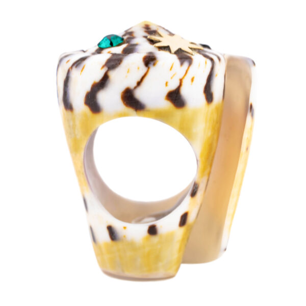 seashell ring with 14k gold-filled charms and swarovski crystals