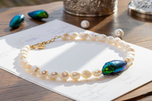 unique handmade beetle pearls necklace Oana Savu