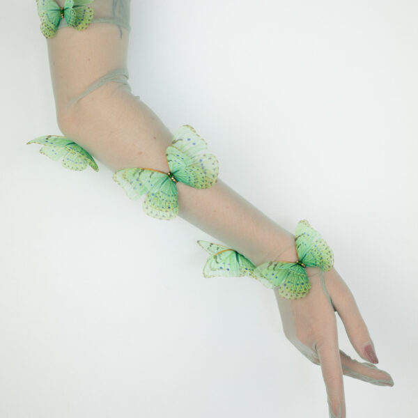 elegant gloves made with italian white mesh and silk butterlies