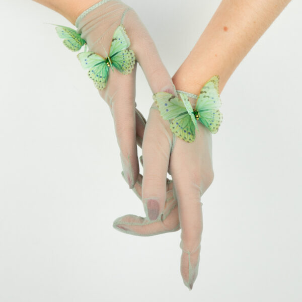 couture gloves made with fine italian mesh and silk butterlies oanasavu