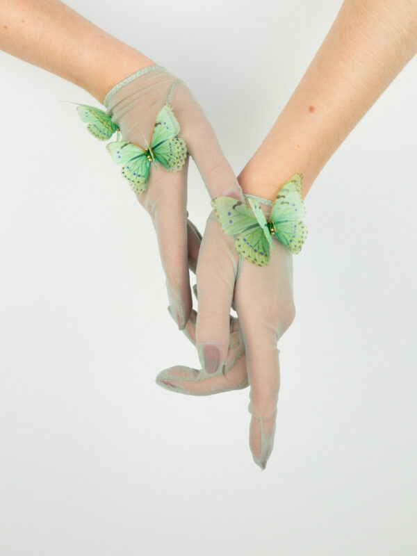 couture gloves made with fine italian mesh and silk butterlies oanasavu