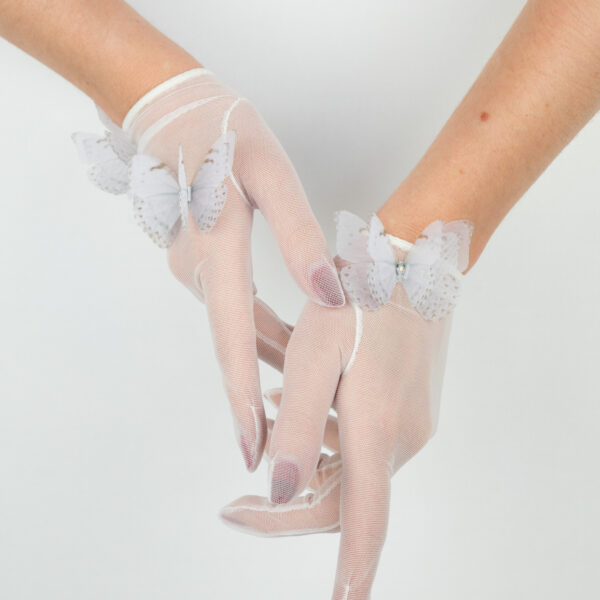 special white women gloves made using italian mesh and silk butterflies oana savu