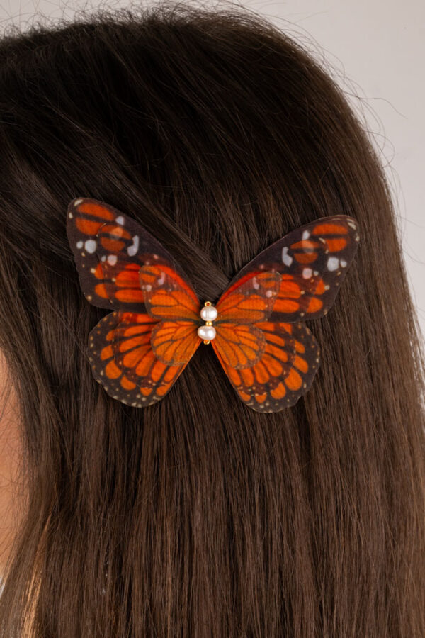 handmade orange butterfly hair clip Oana Savu