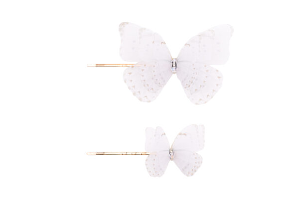 Bridal bobby pin set, consisting of 2 butterflies, handcrafted out of pure silk and swarovski crystals.