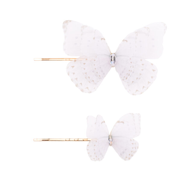 Bridal bobby pin set, consisting of 2 butterflies, handcrafted out of pure silk and swarovski crystals.