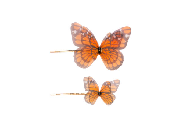 Monarch Butterfly silk hair pin set. Handmade whimsical hair accessory