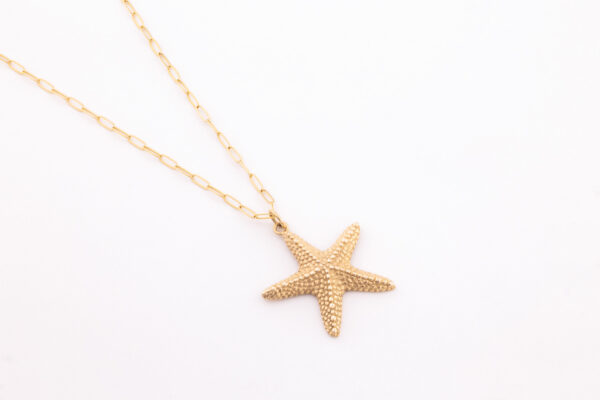 Handmade gold filled necklace with sea star pendant. Yellow Gold chain necklace with big sea star pendant. Summer holiday necklace, neck-wear.