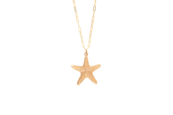 Handmade gold filled necklace with sea star pendant. Yellow Gold chain necklace with big sea star pendant. Summer holiday necklace, neck-wear.