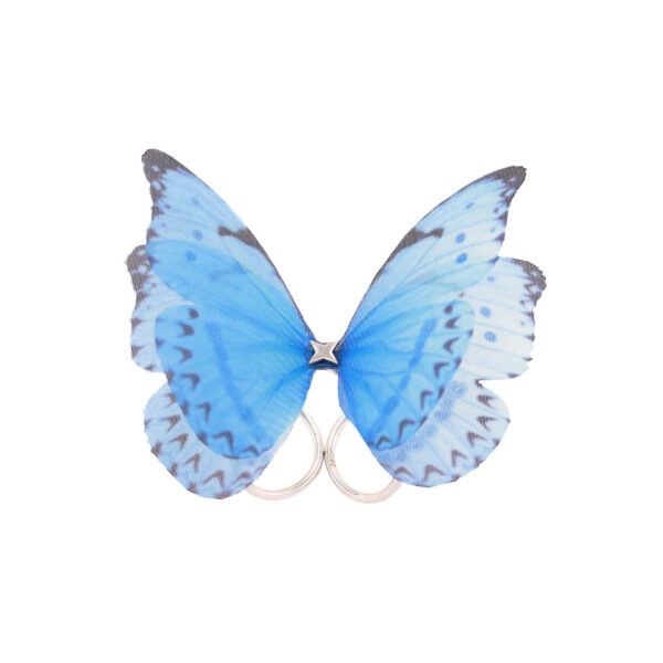 Shop Oana Savu blue butterfly ring on silver, handmade colorful jewellery for women, vibrant fabric statement ring, festival gift for her, oana savu jewelry design