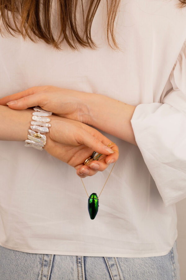 Vibrant Green Scarab on Gold Chain - Image 3