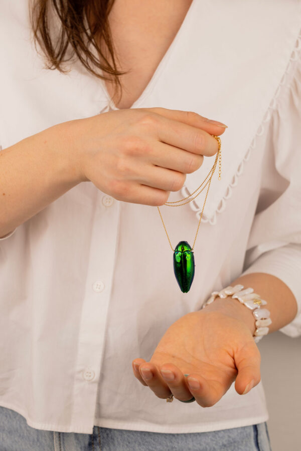 Vibrant Green Scarab on Silver Chain - Image 4