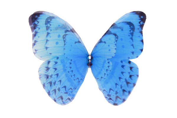 Elegant blue silk butterfly hair clip, handcrafted with intricate wing patterns for a stunning natural look handmade by oana savu