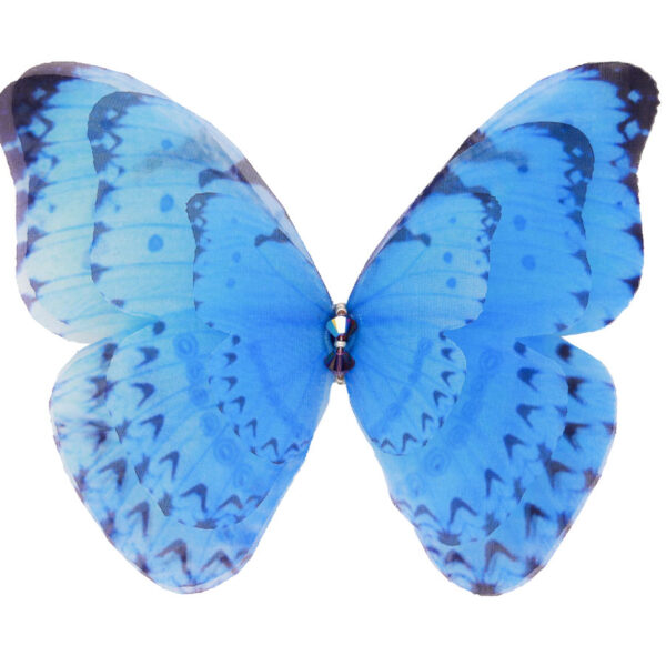 Elegant blue silk butterfly hair clip, handcrafted with intricate wing patterns for a stunning natural look handmade by oana savu