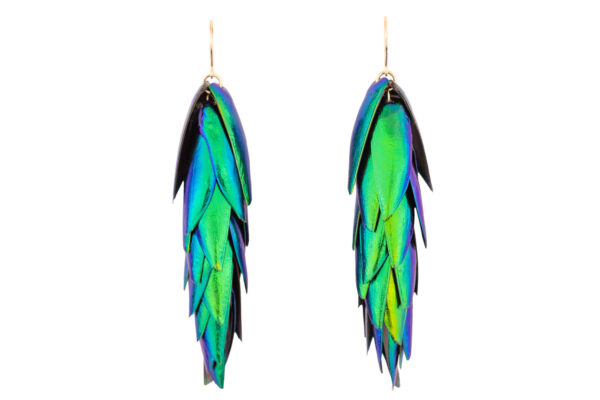 Long statement beetle wings earrings with gold filled hooks