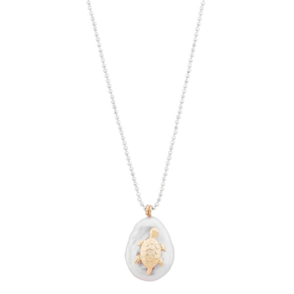 pearl pendant with natural pearl, 14k gold turtle charm elegant piece of jewellery designed by oana savu