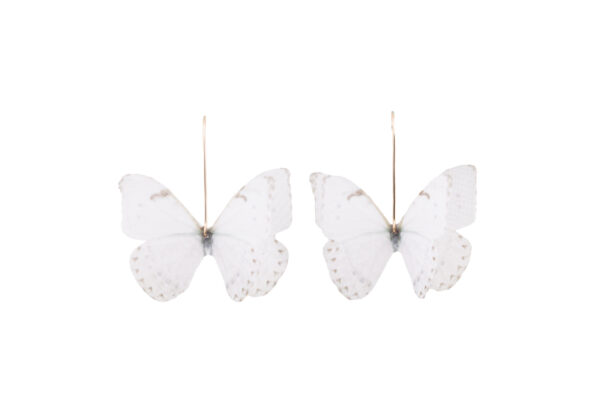off white earrings butterfly shape made with pure silk and 14k gold-filled wire handmade by oana savu special jewelry design