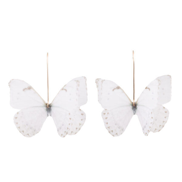 off white earrings butterfly shape made with pure silk and 14k gold-filled wire handmade by oana savu special jewelry design