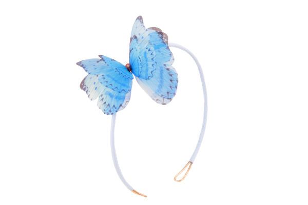 blue headband with silk butterfly decoration handmade with premium materials by oana savu perfect headband for girls or women adjustable size headband