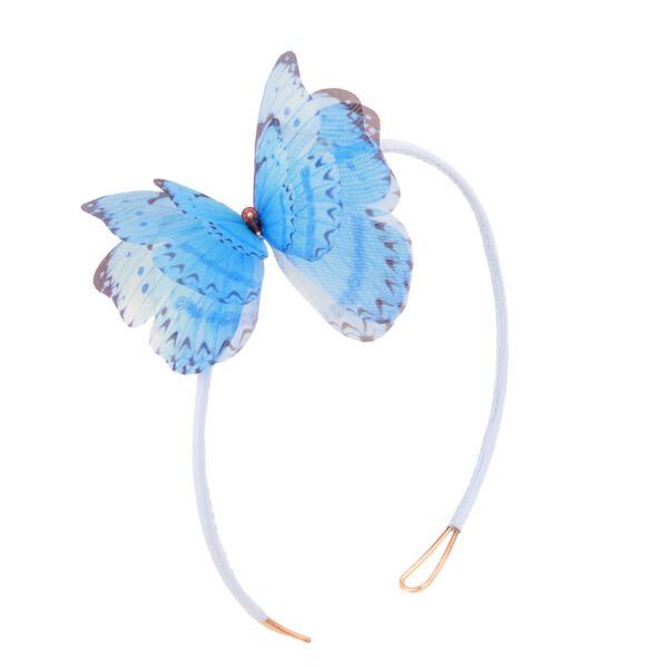 blue headband with silk butterfly decoration handmade with premium materials by oana savu perfect headband for girls or women adjustable size headband