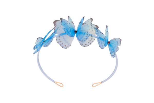 adjustable blue headband with silk butterflies , handmade headband perfect hair accessory for girls or women designed by Oana Savu