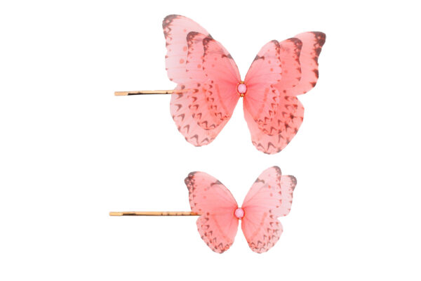 Special bobby pin set with silk butterfly attachment, handmade by oana savu, an elegant hair accessory for women.