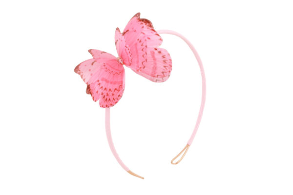 elegant headband made with pure silk pink butterfly, designed by Oana Savu is the perfect gift idea for women or girls, attractive hair accessory for wedding day, summer party or daily hair accessory option