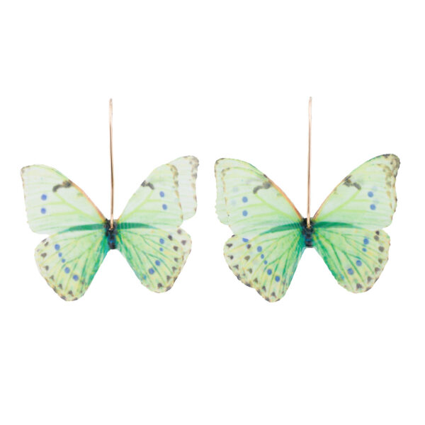 green earrings in butterfly shape made with pure silk and 14k gold filled , special jewelry design by oana savu with premium materials