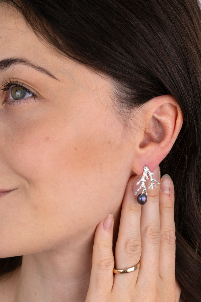 sterling silver coral peacock pearls studs 1 Oana Savu