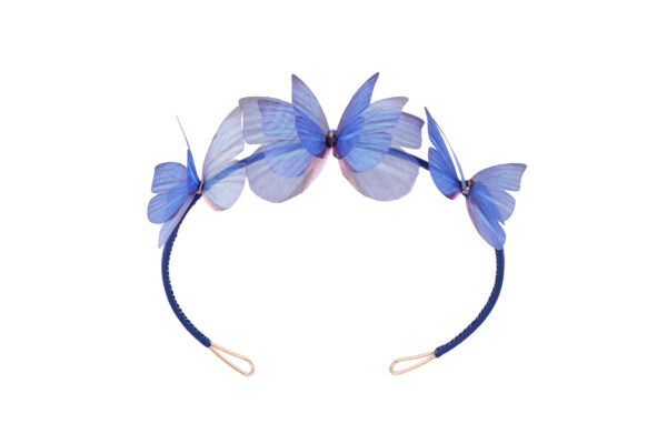blue butterfly headband made with silk and adjustable headband perfect for wedding day , summer party or just as unique jewelry design