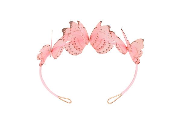 pink headband with silk butterflies and adjustable size perfect hair accessory for music festivals birthday present idea. Colorful headband handmade design by Oana Savu