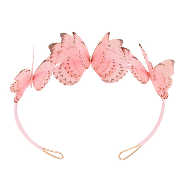 pink headband with silk butterflies and adjustable size perfect hair accessory for music festivals birthday present idea. Colorful headband handmade design by Oana Savu