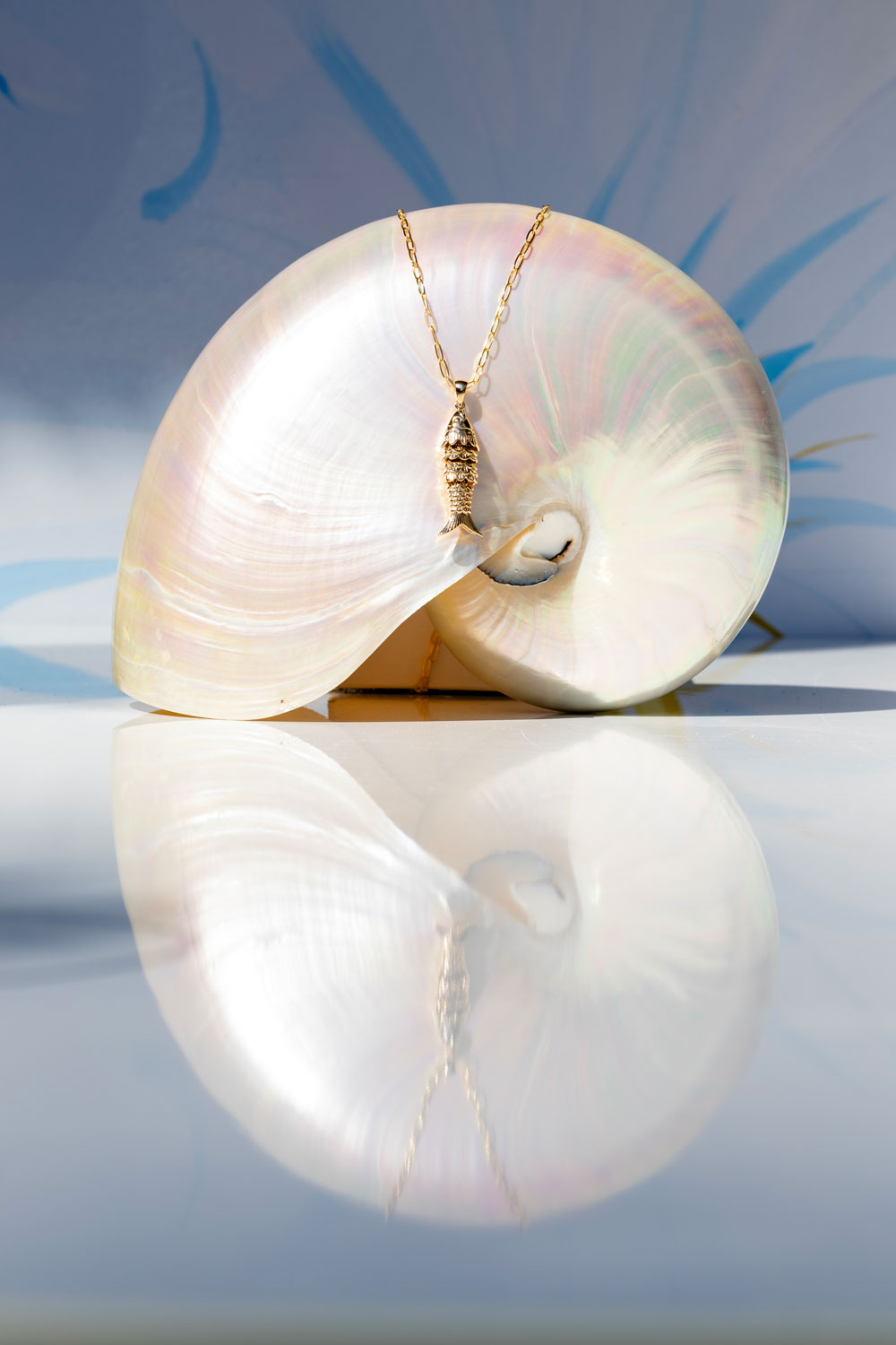 articulated fish gold pendant necklace Oana Savu