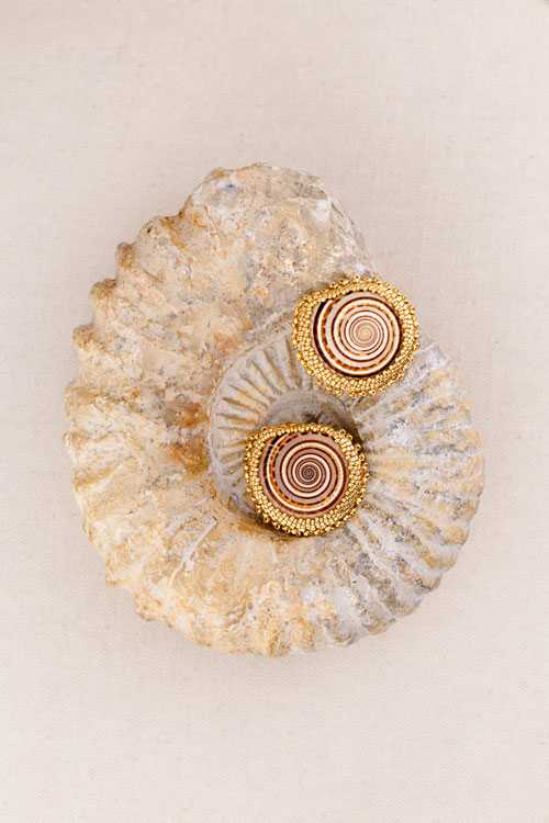 beaded seashells shells stud earrings Oana Savu