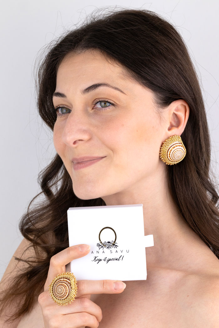 large shell ring earrings sterling silver Oana Savu