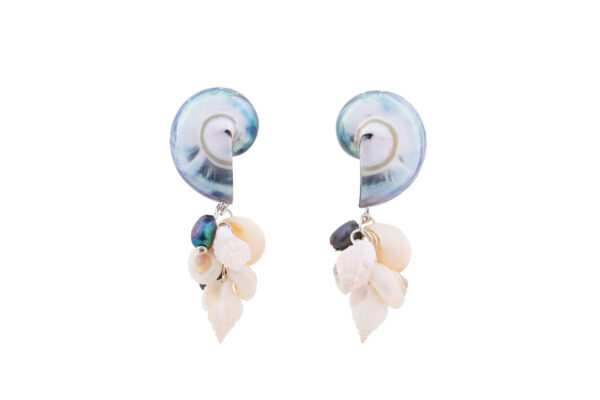 Special nautilus earrings with nautilus core, shells and peacock pearl, rare jewelry that combines ocean-inspired beauty with elegant earrings design handmade by oana savu