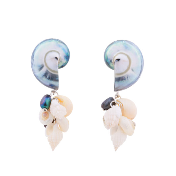 Special nautilus earrings with nautilus core, shells and peacock pearl, rare jewelry that combines ocean-inspired beauty with elegant earrings design handmade by oana savu
