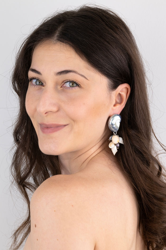nautilus shels statement long earrings Oana Savu