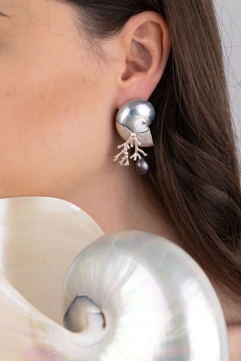 statement earrings nautilus shells Oana Savu